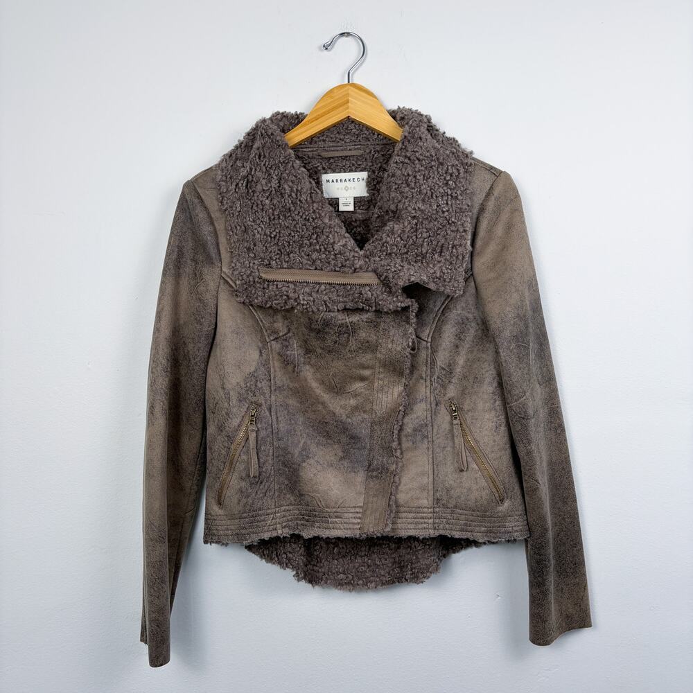 Anthropologie Marrakech Faux Suede Shearling Moto Jacket Gray Small